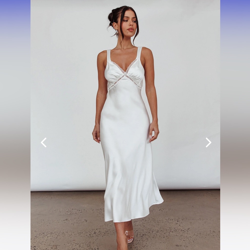 White Satin Lace Midi Dress from Selfie Leslie